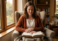 is it a sin to have anxiety Christian person sitting with open Bible in warm light